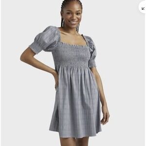 Hill‎ House Nap Dress Plaid Smocked Square Neck Puff Sleeve Midi Dress Size S